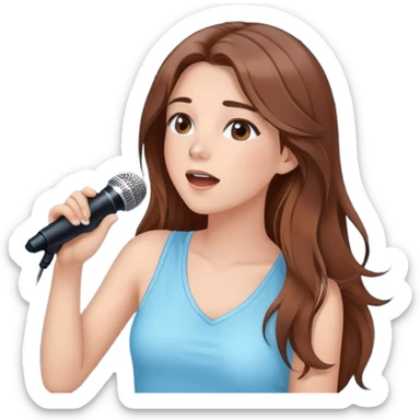 Beautiful Girl with long brown hair singing karaoke funny light blue aesthetic background with lights  sticker