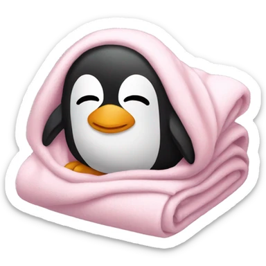 penguin sleeping with light pink blanket sticker