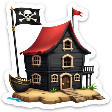 old pirate's house with skull flag sticker