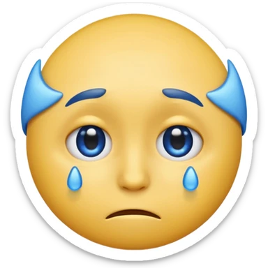 A regular, simple, yellow  skin, round face emoji looking straight at me not smilling, just staring with a blue and almost clear looking tear rolling down its cheek sticker