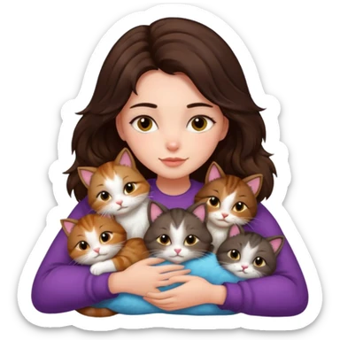 brunette girl snuggling 6 cats sticker