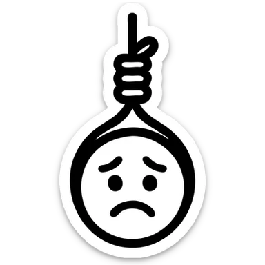 sad emoji hanging on a rope, stylized, no text, clear body language sticker