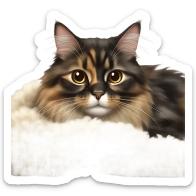 Long hair tortie cat kneading a sheep skin throw sticker