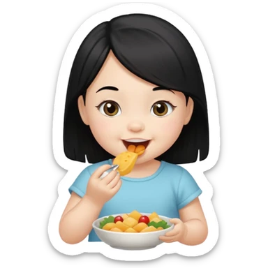 eating food well baby with happy face black hair girl sticker