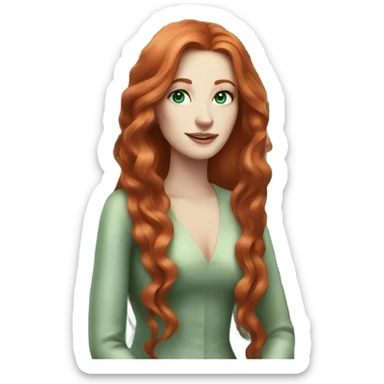 Rich woman, red long hair,  pale-skin, emerald blue-green-eyes sticker