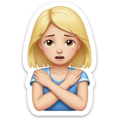 girl crossed arms holding neck crying sticker