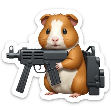 guinea pig next to a machine gun, emoji style sticker
