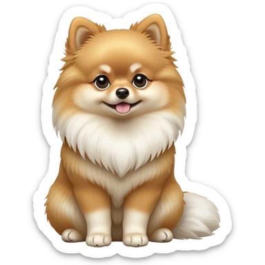 cinematic-[pomeranian]-realistic-full-body-sitting-emoji,-tail-resting-loosely-beside-its-paws,-head-tilted-dramatically, -fluffy-[cream]-fur,-simplified-yet-realistic-focused-features,-highly-detailed,-glowing-with-an-almost-sarcastic-glow sticker