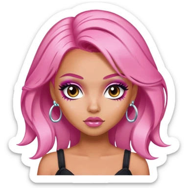 gyaru style, pink hair, pretty makeup, pretty bratz baddie sticker