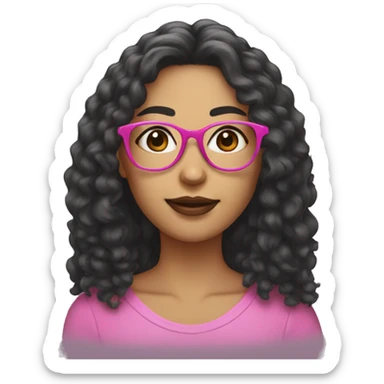 woman with blach frizz long hair and pink glasses sticker