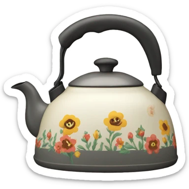 Vintage kettle with flower design sticker