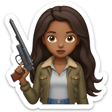 Black girl with cute clothes on with long hair and a gun ￼ sticker