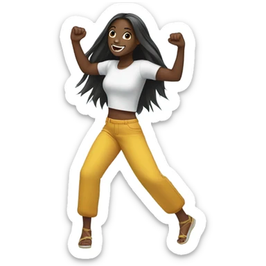 Black girl with long straight hair dancing  sticker