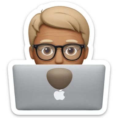 a man behind mackbook the man being little visible form the frony sticker