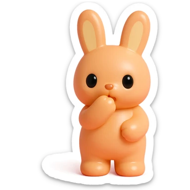 apricot bunny biting paw nervously, full body, vinyl figure style sticker