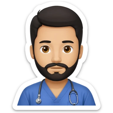 male with a scrubs and blanck hair and tan skin and beard sticker