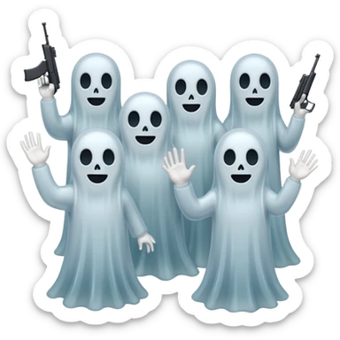 Fantasmas con un fusil y haciendo hola y chao con la manos sticker