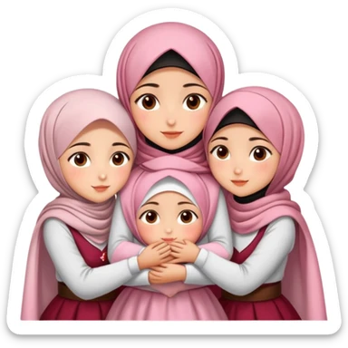 Four sister hugs Turkish girls beautiful finish Konya brown eyes with cherry blossom hijab and heart dress and hugs  sticker