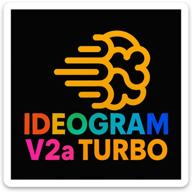 make a non gradient solid but colorful text of "Ideogram V2a Turbo", black background, add this logo too, make it good art for this sticker