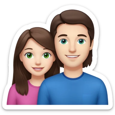 “A pink Polaroid-style photo of a couple: a white woman with long brunette hair and blue eyes, and a white man with short brunette hair and green eyes.” sticker