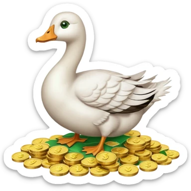 cute goose sitting on a pile of money sticker