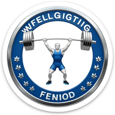 An emblem representing the World Weightlifting Federation with a stylized barbell and global elements. Bold text and clean lines symbolize strength, unity, and competition. Modern, dynamic design with a transparent background. sticker