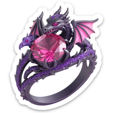 3D gothic dragon ring with pink gemstone, intricate and dark sticker
