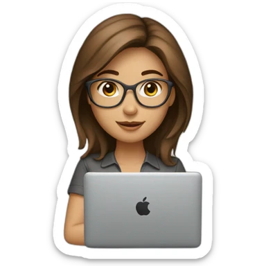Beautiful programmer girl with brown hair working with MacBook sticker
