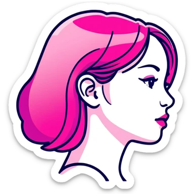 Girl in profile view with curved silhouette, transparent glass style, bright pink gradient, with highlights and shadows, minimalist design sticker