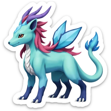Suicune-Aurorus-Salandit-Glaceon-Meganium-fusion (full body) sticker