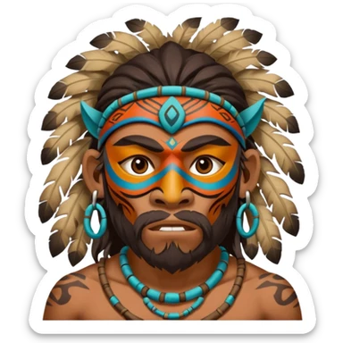 cave man with ritual mask sticker