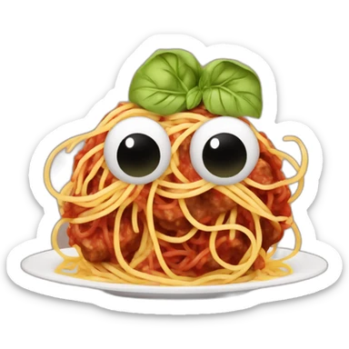 Spaghetti and meatballs with a face, arms and legs, doing something random sticker
