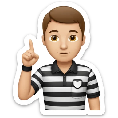 A calm referee with striped shirt, pointing clearly toward the field. sticker