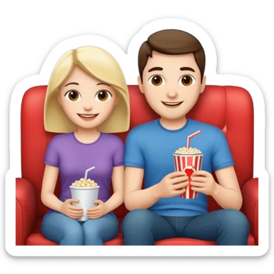 A couple sitting on a sofa watching a movie sticker