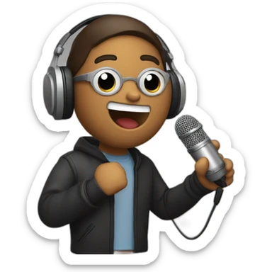 rapero cantando con un microfono de base y audifonos sticker