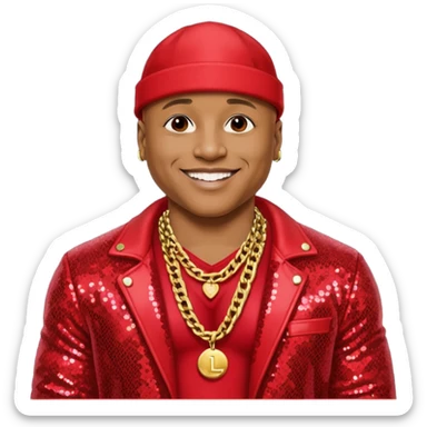 LL Cool J with red sequin jacket, shirtless with necklace sticker