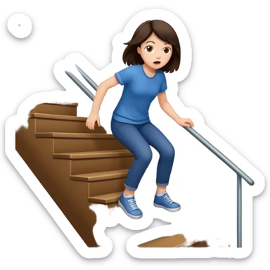 Scared brunette girl tripping down stairs sticker