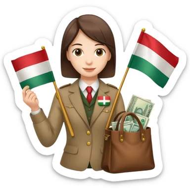 One person with Hungarian flag and one bag of money sticker