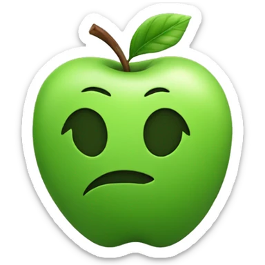 A completely black apple, it a green leaf  sticker