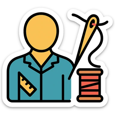 tailor sewing with needle and thread icon, colored with black outlines sticker