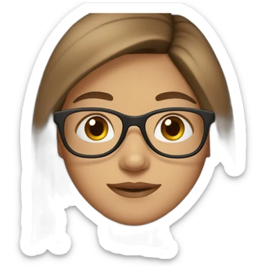 Girl with long, straight brown hair, brown eyes, glasses, light skin. sticker