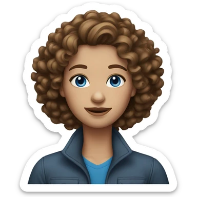 Brown haired woman with curly hair and blue eyes sticker