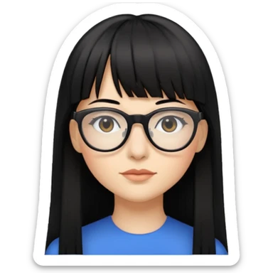 eu quero um icon de snapchat de uma mulher com o fundo branco, cor da pele normal, óculos pretos, cabelo preto liso grande com franja sticker