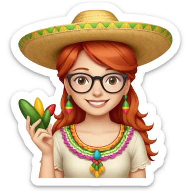 Red haired girl with glasses celebrating cinco de mayo  sticker