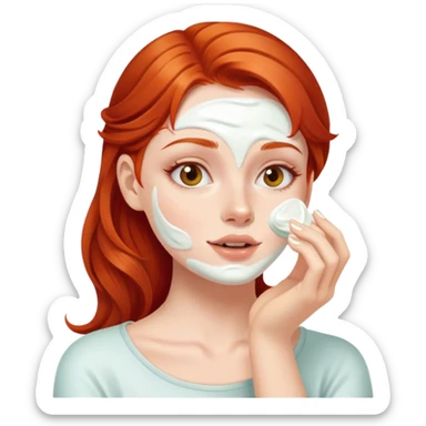 redhead girl applying cream on faces sticker