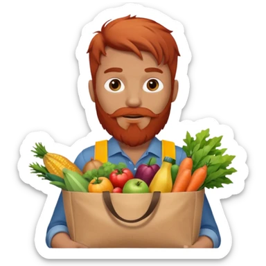 red bearded mal holding a grocery bag sticker