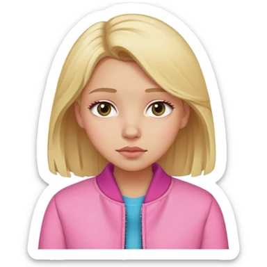 blonde girl with sleepy eyes wearing pink jacket sticker