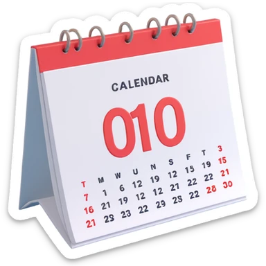 Apple-style 3D emoji icon of a calendar in perspective view, minimalistic design, only one centered date number, no month name, no weekday, no text or symbols other than the single number, realistic glossy material, soft depth, clean and detailed rendering sticker