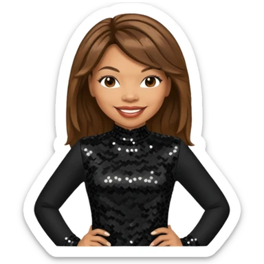 Tisha Campbell with long brown hair, black sequin outfit  sticker