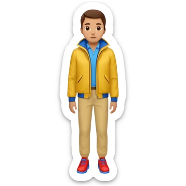 un hombre con: yellow jacket, red pants and blue shoes sticker